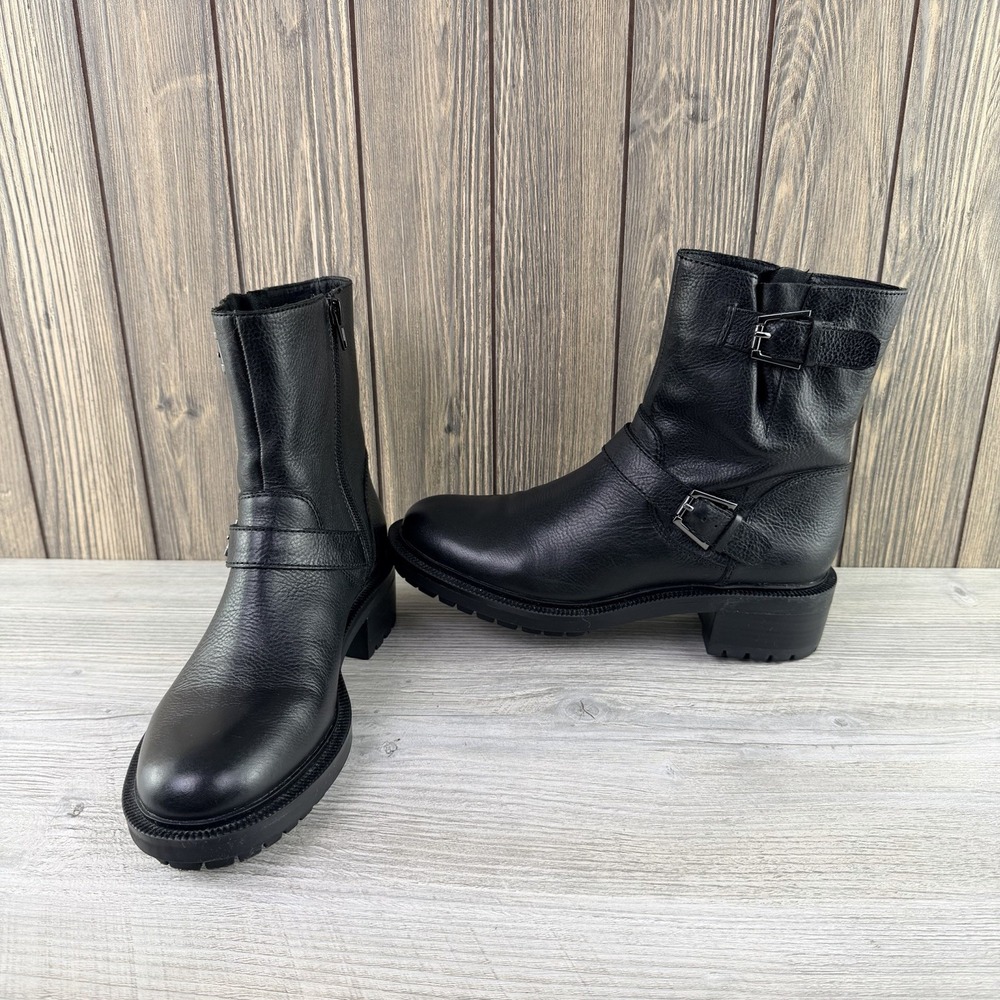 Botkier NY Women's Black Leather Moto Ankle Boots Buckle Zip US 7.5